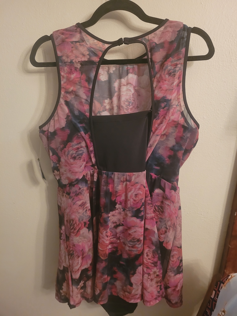 Torrid Black and Pink Rose Mesh One Piece Swimsuit Dress 2D-DD - Picture 6 of 6